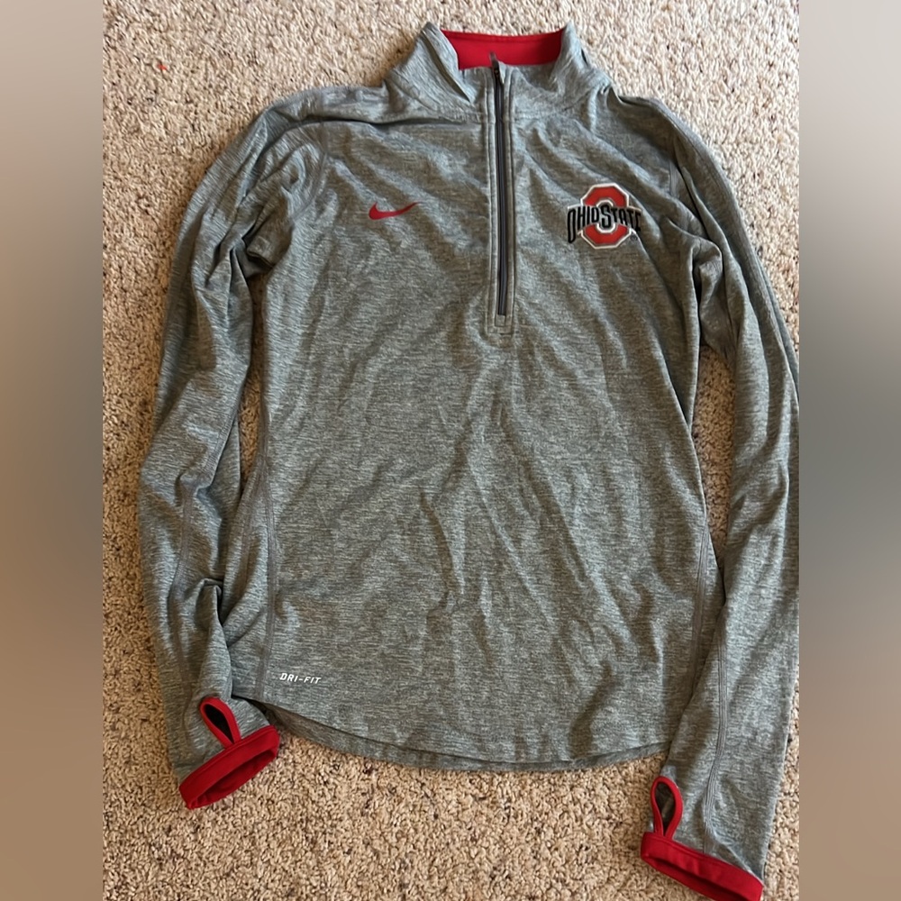 Nike Women's Gray Ohio State Dri-FIT 1/4 Zip Pullover with Red Accents